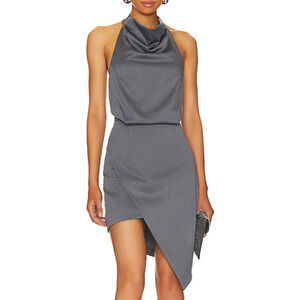 Elliatt Camo Asymmetrical Dress Size Large Charcoal Halter Drape Neck Sexy NWT